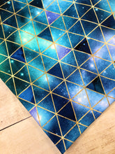 Load image into Gallery viewer, Teal and Blue Galaxy Triangles Cotton Spandex