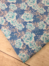 Load image into Gallery viewer, Clearance Heavy Weight Cotton Spandex Winter Fairytale Blue Roses