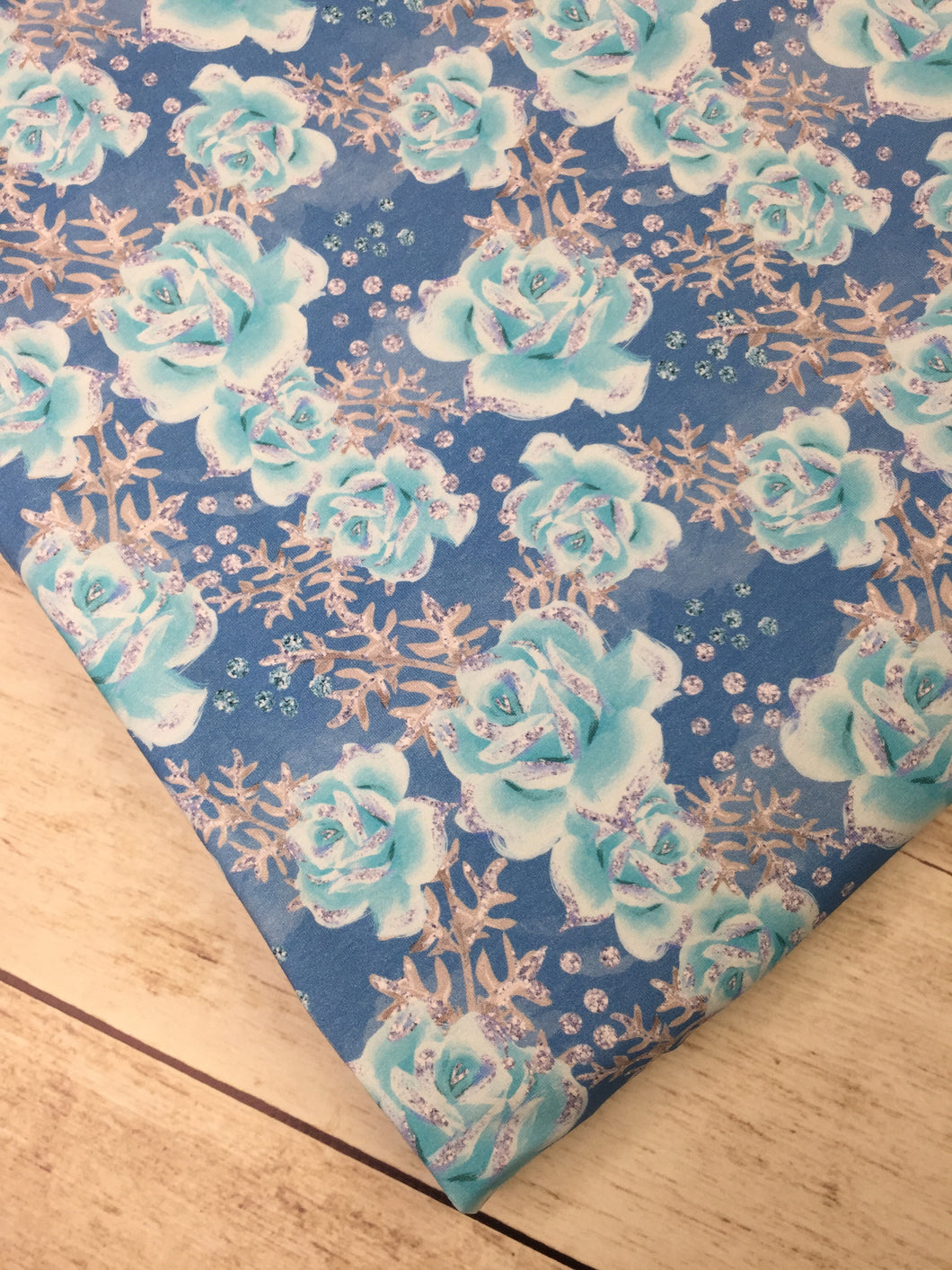 Clearance Heavy Weight Cotton Spandex Winter Fairytale Blue Roses