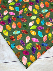Stained Glass Leaves single Green Cotton Spandex