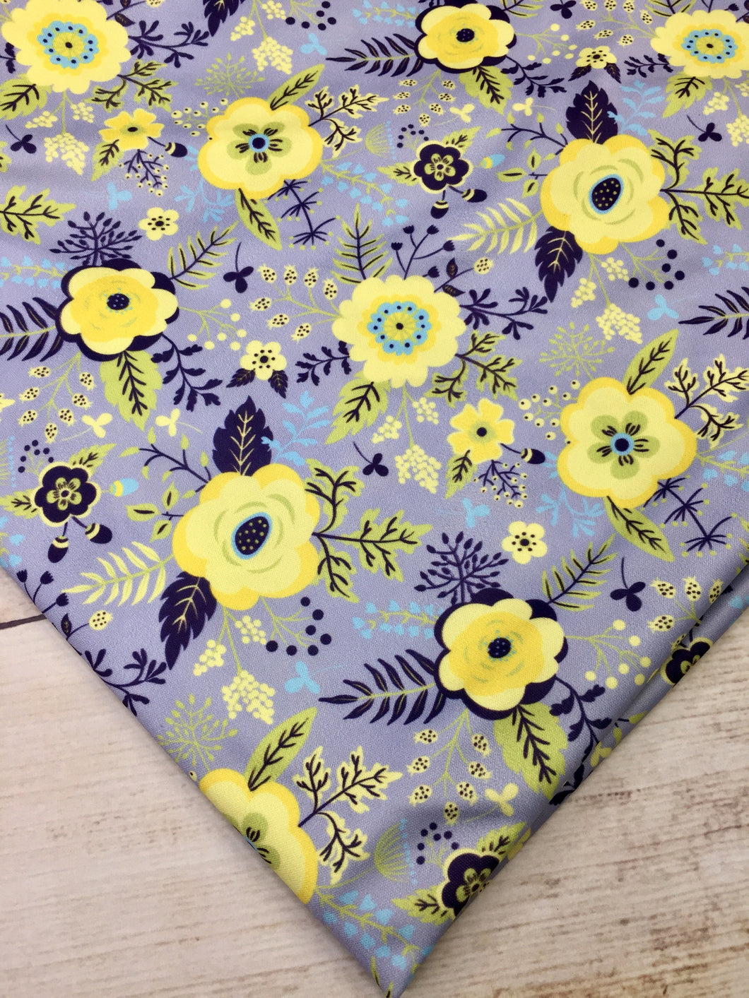 Yellow and Grey Floral Polyester Interlock