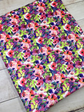Load image into Gallery viewer, Water color Floral Fuchsia multi color Stretch Minky