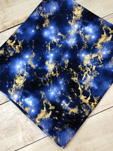 Load image into Gallery viewer, Blue and Gold Marble Galaxy  French Terry