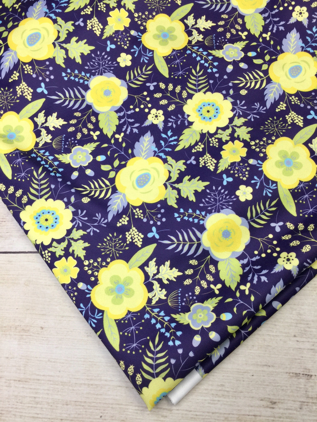 Yellow and Navy Floral Polyester Interlock