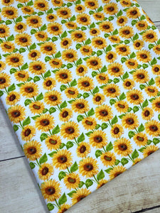 White Sunflowers Cotton Spandex