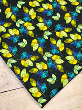 Load image into Gallery viewer, Stained Glass Leaves multi Blue Green Bamboo Spandex