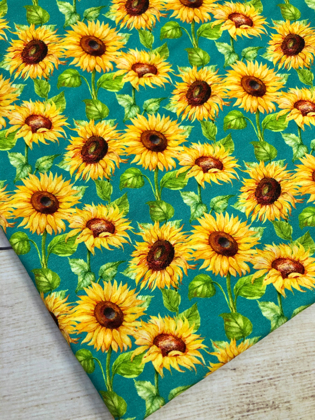 Turquoise Sunflowers Cotton Spandex