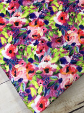 Load image into Gallery viewer, Water color Floral Fuchsia multi color Stretch Minky