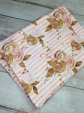 Load image into Gallery viewer, Peach Floral Stripes Stretch Minky