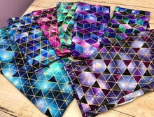 Load image into Gallery viewer, Teal and Blue Galaxy Triangles Cotton Spandex