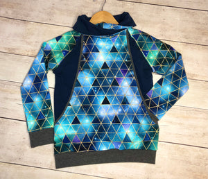 Teal and Blue Galaxy Triangles Cotton Spandex