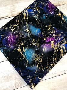 Black, Gold, Teal, and Fuchsia Marble Galaxy  French Terry