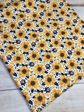 Load image into Gallery viewer, Yellow and Navy Sunflowers Cotton Spandex