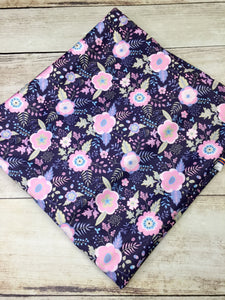 Light Pink and Navy Floral Polyester Interlock