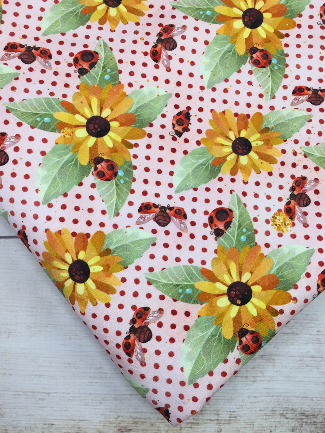 Sunflowers and LadyBugs Cotton Spandex