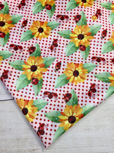 Sunflowers and Ladybugs Polyester Interlock