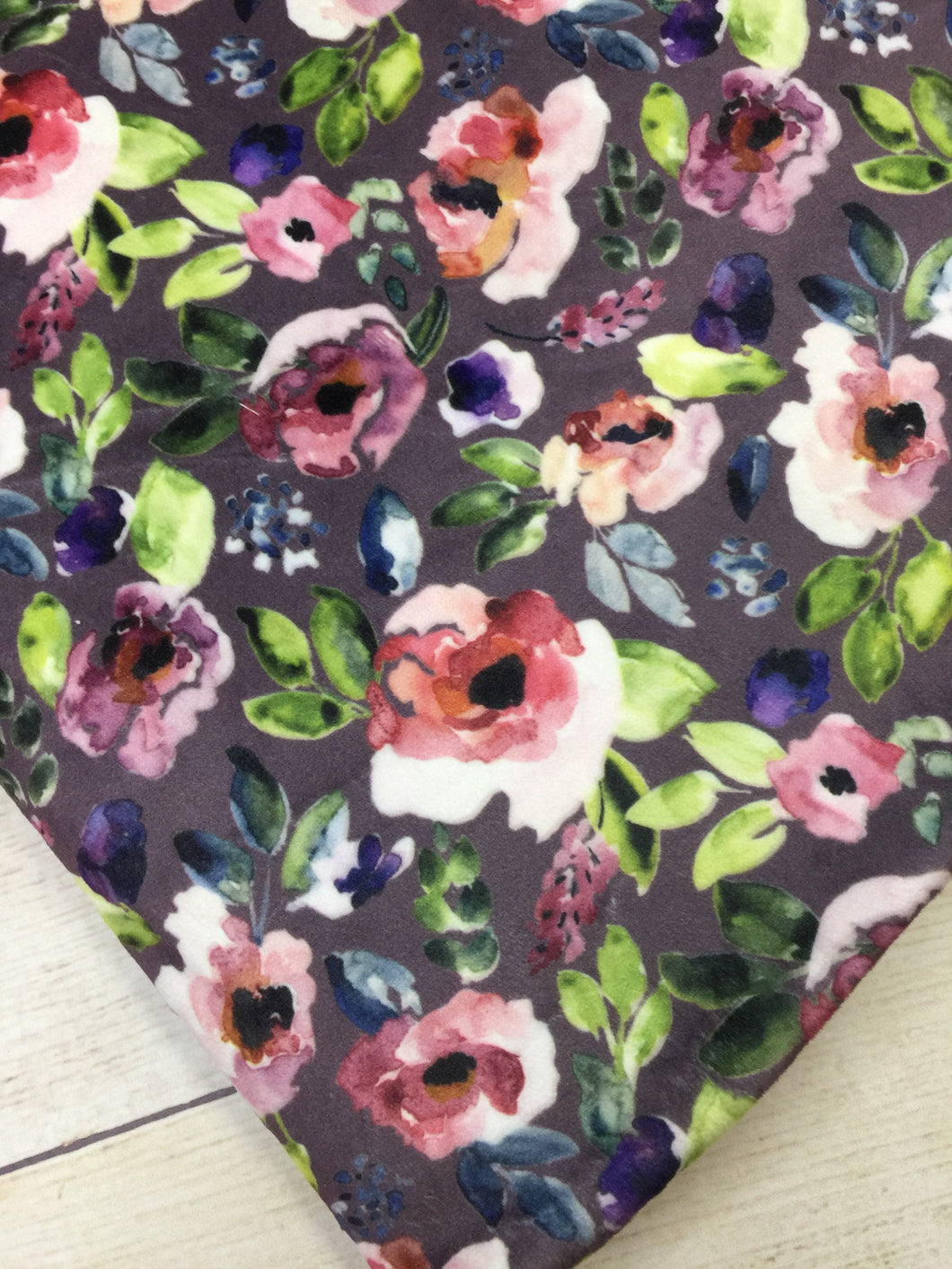 Water color Floral Purple Stretch Minky