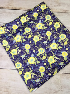 Yellow and Navy Floral Polyester Interlock