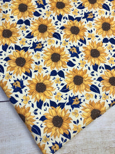 Yellow and Navy Sunflowers French Terry